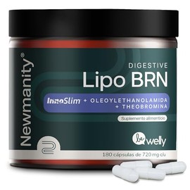 Digestive Lipo BRN con Theobromina, Oleoylethanolamida e InnoSlim - 180 Cápsulas con L Carnitina, Café Verde, Vinagre de Manzana - Termogénicas para Energía y Bienestar Metabólico - Vegano