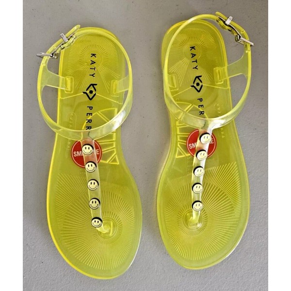 Katy Perry Women's The Geli-T Strap Flat Sandal Smiley Face