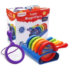 MOLIMOLLY Kids Jumbo Magnifying Glass with Stand- 6 Pieces,Ages 3+, Easy Grasp Primary Science Magnifiers with Stand,Science Classroom Accessories, Teacher Supplies, Observation Toys for Kids