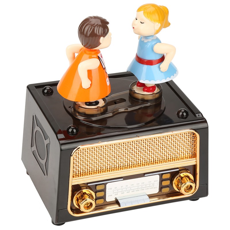 Retro Radio Shape with Lovely Dolls Storage Music Box Wedding