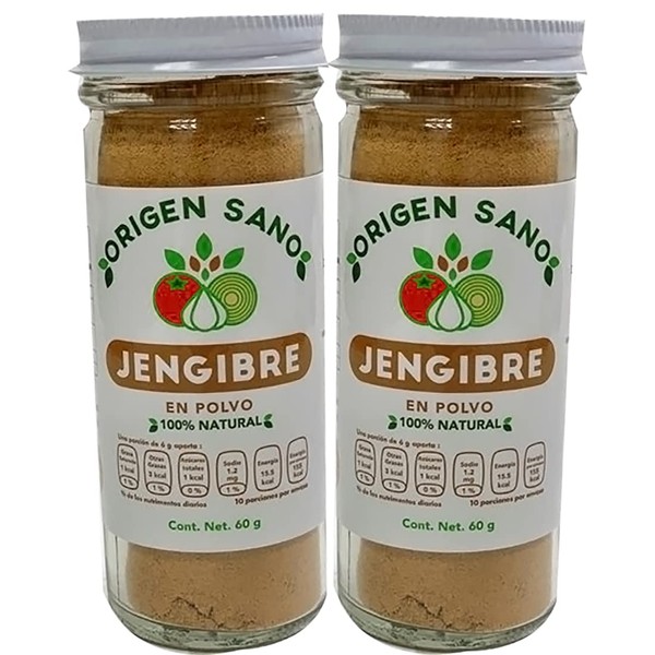 Origen Sano | Jengibre en polvo | Jengibre Molido 100% Natural | 2 envases de 60 g