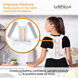 LyfeFocus S1 Premium Invisible Breathable Back Posture Corrector for Men & Women - Upper Back Support Brace & Straightener - Effective Posture Correction for Neck, Shoulder & Back Pain (White, Small)