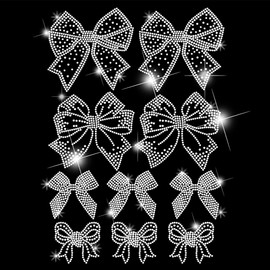 SUPERDANT Pack of 10 Rhinestone Hotfix Iron-On with Bow Ties Glitter Rhinestone Transfer Film Rhinestone Hotfix Transfer Patch for Clothes Hoodie Bags Hats