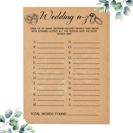 Bridal Shower Games, Wedding A-Z Bridal Shower Game, Set of 30 Cards, Bridal Games for Showers, Engagement Party Games, Rustic Wedding Shower Games, Wedding Games