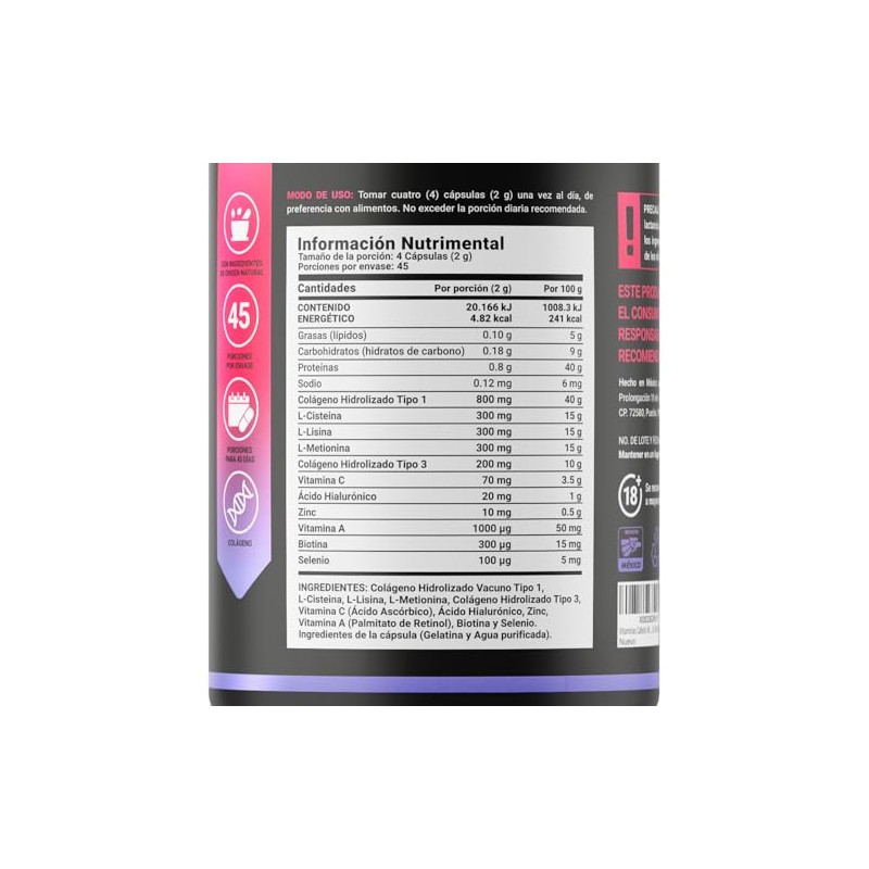 Life Vitaminas Cabello Mujer 180 Cápsulas Mezcla Colágeno Biotina Ácido