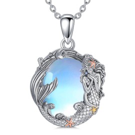 KNTTZZI Mermaid Necklace Moonstone Necklace S925 Sterling Silver Pendant Mermaid Ocean Jewelry Christmas Birthday Gift for Sister Daughter