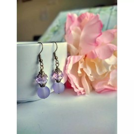 Bad Apple Designs Frosted Purple Sea Glass, Brass Dangle Earrings, Brass Earrings, Antique