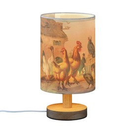 YYZZH Table Lamp Old Vintage Hen Rooster Chicken Nightstand Lamp with Wood Base Fabric Lamp Shade Bedside Desk Lamp for Living Room Bedroom Kids Room Office