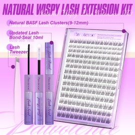 Pawotence Lash Extension Kit Natural Lash Clusters Wispy 9-12mm D Curl Individual Lashes Cluster Kit 168pcs Cluster Eyelash Extension Kit with Lash Bond and Seal, Lash Applicator for Self Use