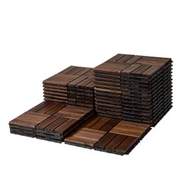 VICTORY RELAX Acacia Wood Patio Deck Tiles - 27 Pcs 12 Slats Interlocking Decking Tiles for Patio Decor, Waterproof Indoor & Outdoor Use, Balcony Garden Decking Tile (11.81 x 11.81 x 0.94) - Brown