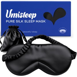 Umisleep 100% Pure Mulberry Silk Sleep Mask, 22 Momme 6A Soft & Breathable Fibers, Better Light Blocking Eye Mask for Women & Men, Adjustable Sleeping Mask with Travel Pouch, Black Oeko-Tex Blindfold