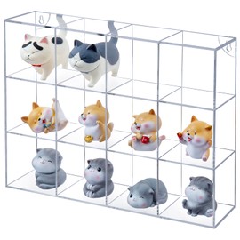 MyGift Clear Acrylic Wall Mounted Display Case for Collectibles, Funko Pop Shelves, Mini Figures, Crystals & Stones - 12 Compartment Shadow Box Shelf Organizer with Secure Mounting (15.5" W x 11.5" H)