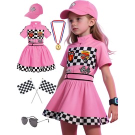 GortykorRace Car Driver Costume for Girls Racing Outfit for Toddler Racer Dress Up(5-6 Years)