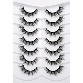 Pooplunch Pestañas Postizas Naturales Estilo Ojo De Gato, Extensiones Finas Y Voluminizadoras, Pestañas De Visón Sintético, Paquete De 7 Pares.