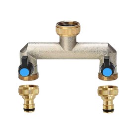 2-Way Tap Distributor Brass Water Distributor for 2 Tap Adapters, 2 Distributors 3/4 Inch Water Connection Adapter Coupling 1/2 Inch for Adjusting Shut-off Water Flow