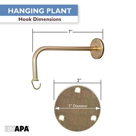Ilyapa 4 Pack Metal Plant Wall Hanger Hooks - 7 in. Hook for Hanging, Baskets, and Macrame, Indoor Hangers in Rustic Brass Finish, Wall Planters