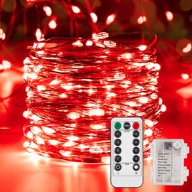 Ariceleo Battery Operated Outdoor String Lights, LED Fairy Lights with Remote & Timer, Waterproof Twinkle Lights for Bedroom, Dorm, Mason Jar, Wedding, Party, Christmas(32.8 Ft. Red, 4 Packs)