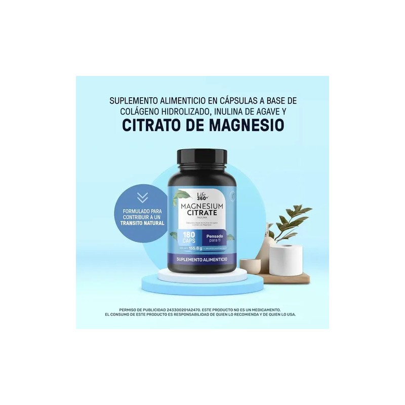 Citrato Magnesio Alta Pureza 180 Cápsulas Life360