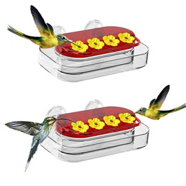 2 Pack Window Hummingbird Feeders, Strong Suction Cups Hummingbird Feeder, Plastic Humming Bird Feeder with 4 Feeding Ports, Easy to Clean and Refill, 10 Ounces