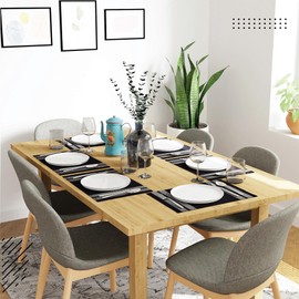 Encasa Ribbed Cotton Placemats (Set of 6), Ladder Black, 46 x 32 cm, Over 20 Modern Colours and Woven Designs Washable Fabric Placemats