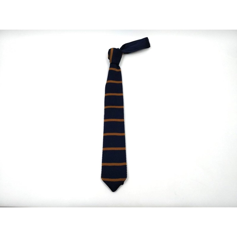 F NODE Knit Tie, Narrow Tie, Sword Tip, Striped, Navy