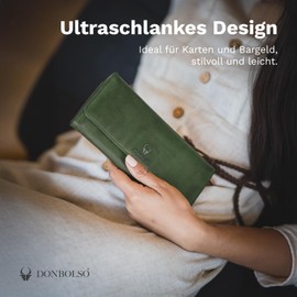 DONBLOSO Florence Women's Purse, Washed Leather with RFID Protection, Green