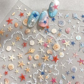 Starfish and Seashell Nail Stickers for Nail Art – Ocean-Themed Self-Adhesive Nail Charms, Nail Art Stickers for Press On Nails & DIY Manicure (2 Sheets)
