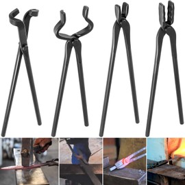 Knife Making Tongs Set: V-Bit, Wolf Jaw, Flat, Blade Tongs (4 Pieces)