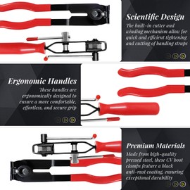 Qudubuy CV Joint Boot Clamp Tool Set, Stainless Steel 2 Pcs Automotive Hose Axle Pliers with 20 Pcs Adjustable Ear Crimp Bands in Two Sizes for ATV/UTV/CV Car Banding, Tie-Down Strap Repair (Red)