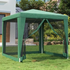 CHARMMA Party Tent with 4 Mesh Sidewalls Green 8.2'x8.2' HDPE,Canopies & Gazebos-319223