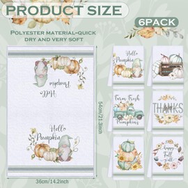 Ganeen 6pcs Fall Watercolor Kitchen Towel Set Thanksgiving Autumn Pumpkin Truck Gnomes Fiber Dish Towels Vintage Autumn Tea Towel Set for Bathroom Home Cooking Baking