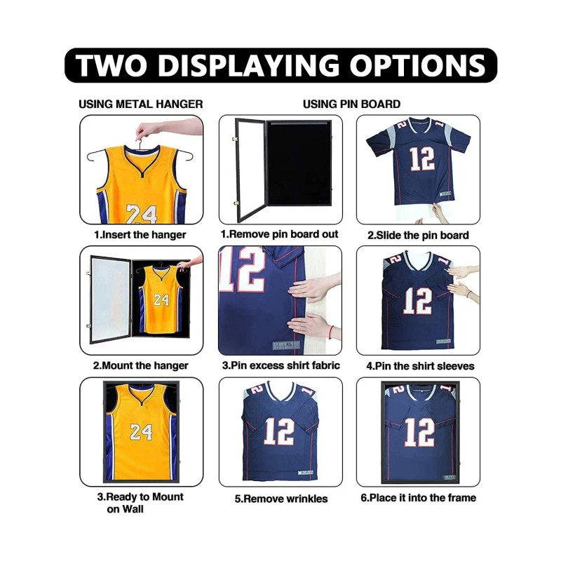 Black Wood Lockable Jersey Shadow Box Frame UV Resistant Sports