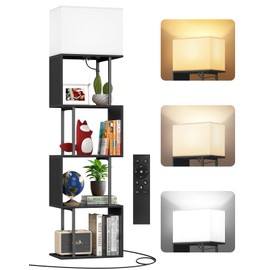 OUTONLIFE 5-Tier Floor Lamp with Shelves & Remote, Dimmable S-Shaped Bookshelf with 3 Color Temperature, 1-Hour Timer, Tall Corner Standing Lamp for Living Room, Bedroom, Office (Black)