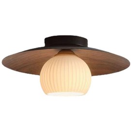 CATA-MEDICA Close to Ceiling Light Fixtures, 13.7 inch Minimalist Wood Grain Iron Ceiling Lamp with Glass Shade, Modern E26 Flush Mount Ceiling Light Fixture for Bedroom, Entryway, Corridor