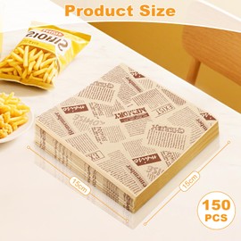 150 Stück Dickes Burger Papier, Deli Papierblätter, Sandwich papier, Wasserdicht und Öl burger Tüten für Korb, Wrap papier für Sandwich burger Pommes Frites,15x15cm