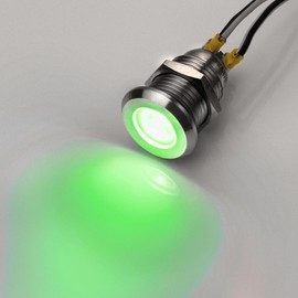 12 mm - LED Indicator Light - V2A Stainless Steel - 6V-24V - Waterproof - Green