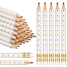 Crtiin 50 Pcs Mini Golf Pencils with Eraser Pre Sharpened 4'' Pocket Half Pencils for Bridal Shower Baby Shower Wedding Game School Office Christmas Party Favors Prize Gift(White and Gold,Dot)