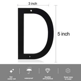 5 Inch House Number Letter D Black Frosted Matte Numbers Acrylic House Numbers Outside Includes Hardware Screw Kit for Flush or Floating Mount,Acrylic Address Street Numbers Garden Door Address (D)
