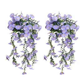 VKIZIKV 2PCS Artificial Flowers - Fake Hanging Flowers for Outdoor Decor, Faux Silk Morning Glory, UV-Resistant Faux Flowers for Garden, Patio, Porch, Balcony, Yard Decor (2, Light Purple)
