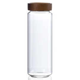 MOLADRI 40 fl oz/1200 ml Glass Jar with Airtight Wooden Screw Top Lid, Clear Stackable Food Storage Canister, Large Tall Decorative Glass Container for Coffee, Candy, Cookie, Sugar, Oatmeal, Pasta