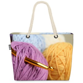 VOID Crochet Hook Wool Crochet Beach Bag Shopper 58 x 38 x 16 cm 23L XXL Shopping Bag Travel Bag Beach Bag, multicoloured