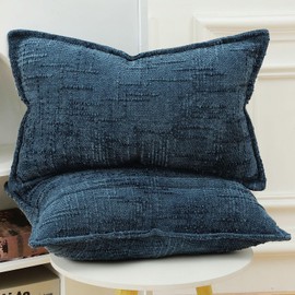 Madizz Decorative Chenille Cushion Covers 30x50 cm Blue Pack of 2 Throw Pillows for Couch Sofa Boho Accent Pillow Cases for Bed Cushion for Bedroom Living Room Modern Home Decor