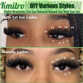 Kmilro Lash Clusters Kit with Bottom Lashes Fluffy Cluster Eyelash Extensions Kit Wispy 10-22mm 150D+200D D Curly Volume Individual Lashes with Lower Eyelash Clusters with Bond and Seal Lash Tweezers