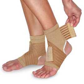 2 x Ankle Braces with Drawstring for Stabilisation and Relief - Beige
