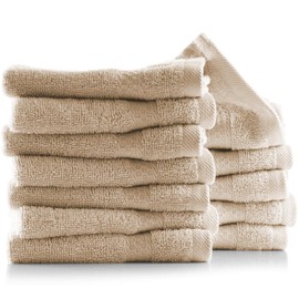 Hearth & Harbor Washcloths 12 Pack - 100% Cotton Washcloth for Body and face, High Absorbent and Soft 13"x13" Body Wash Cloth, Quick Dry - Cream Washcloths