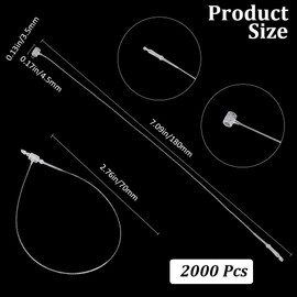 CABODYALS 2000Pcs 7 Inch Snap Lock Pin Security Plastic Tags Fastener Hang Tag Price Clear Ring Loops Transparent Adjustable Safety Tags Ties for Retail Store Clothing Price Tag DIY Accessory Supply