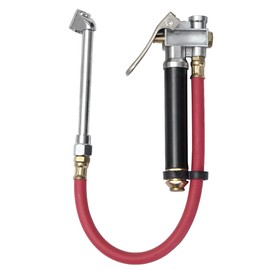 ANCLLO 120 PSI Heavy Duty Dual Head Tire Inflator Gauge with 12 Inch Air Hose,Tire Pressure Gauge with Storage Case, Handheld Tire Pressure Inflator with Built-in Pressure Ruler Gauge(Red)