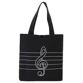 HilerPunk Music Treble Clef Pattern Cotton Tote Bag Shoulder Bag Thick Cotton Perfect for Shopping Laptop School Books (Treble Clef), black