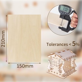 WISYOK 10 x Plywood 3 mm, A5 Plywood, Wooden Panels for Crafts, Wooden Panel for DIY Woodworking, Laser Processing, Pyrography, Model Making, Gifts, Decoration, Painting 210 x 150 x 3 mm