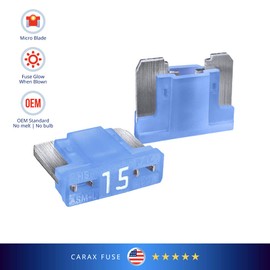 CARAX Glow Fuse – Premium Fuse Low Profile Mini Micro Blade – 15A Kit 1 pcs – Glow When Blown LED Automotive Fuse – Smart Auto Glow Fuse Easy Identification – 1 pcs